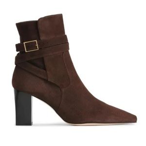 Good American The Bombshell Leather Bootie Chocolate Brown Ankle Buckle Sz 7